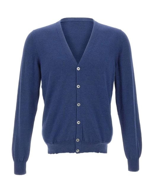 Gran Sasso Blue V-Neck Button-Up Cardigan for men
