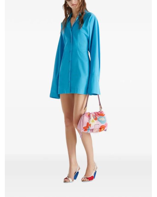 Fendi Blue Buttoned Collared Dress