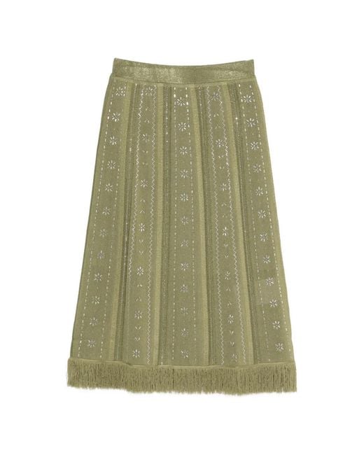 Maje Green Knit Skirt With Rhinestone Flowers