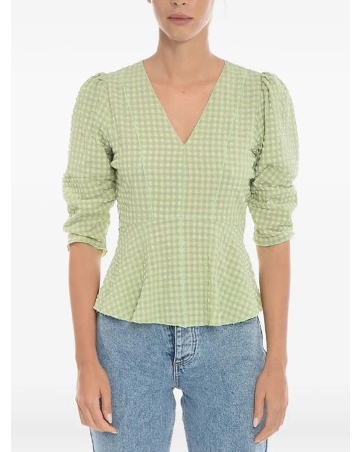 Notes Du Nord Green Emmi Seersucker V-Neck Blouse