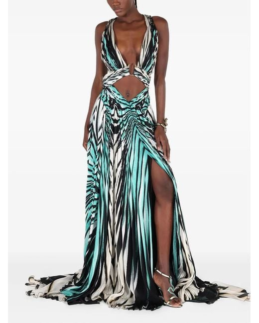 Roberto Cavalli Green Printed Maxi Dress