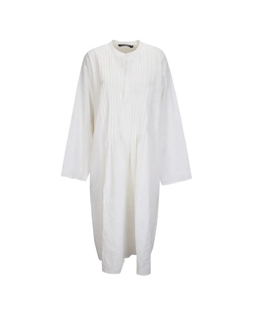 Sofie D'Hoore White Pleated-Chest Long-Sleeved Midi Dress