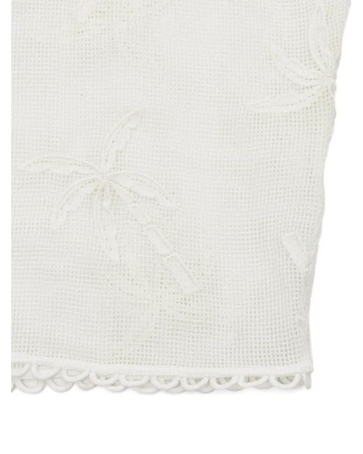 Farm Rio White Palm Trees Scalloped Shirt
