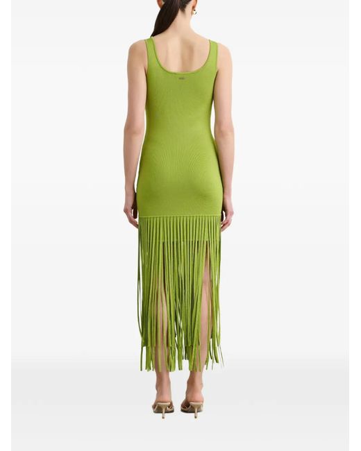 Toccin Green Roxanne Scoop-Neck Fringe-Detail Mini Dress