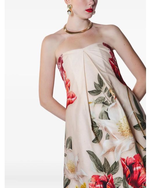 Lethicia Bronstein White Marigold Double-Print Strapless Maxi Dress