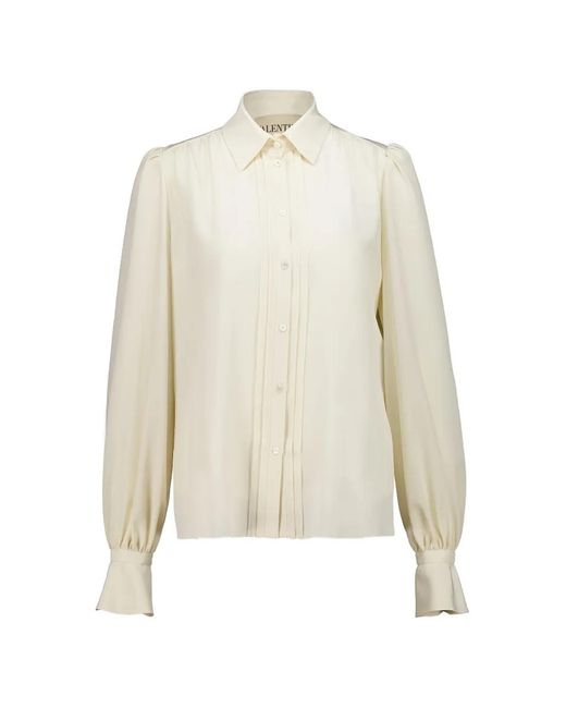 Valentino Garavani White Pintuck-Detail Puff-Sleeve Blouse