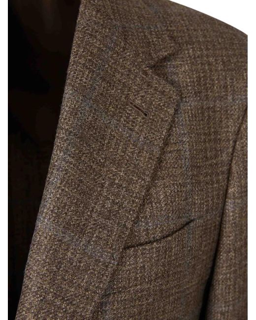 Canali Brown Checked Single-Breasted Blazer for men