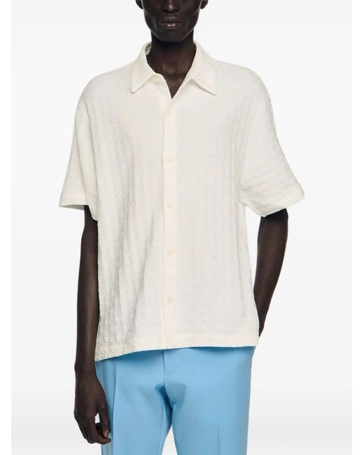 Sandro White Square Cross Cotton Jacquard Shirt for men