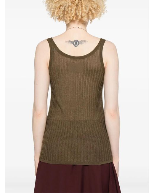 Helmut Lang Brown Geripptes Tanktop Aus Pointelle