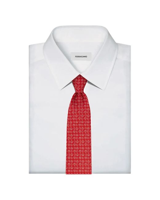 Ferragamo Red Gancini Print Silk Tie for men