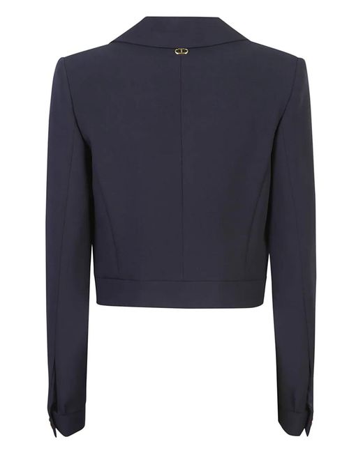 Twinset Blue Cady-Texture Cropped Jacket