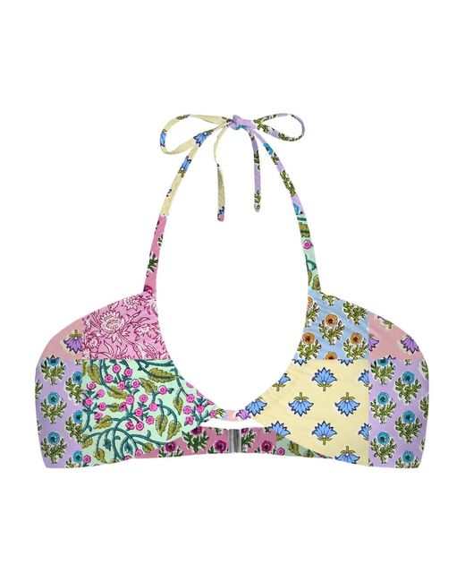 Mc2 Saint Barth Blue Dahlia Pattern Bikini Top