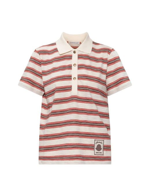 Moncler Pink Striped Logo-Patch Polo Shirt