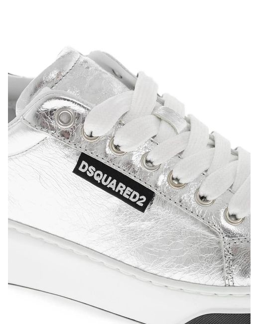DSquared² White Metallic Textured Leather Sneakers
