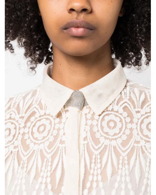Fabiana Filippi Pink Lace-Detail Semi-Sheer Shirt