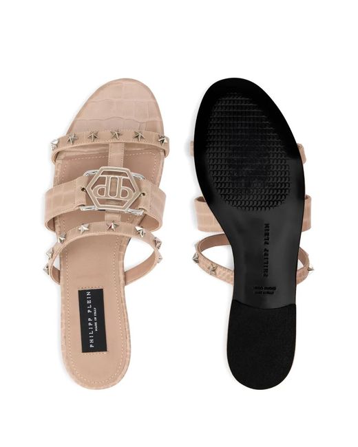 Philipp Plein White Cocco Print Slides Stars Hexagon