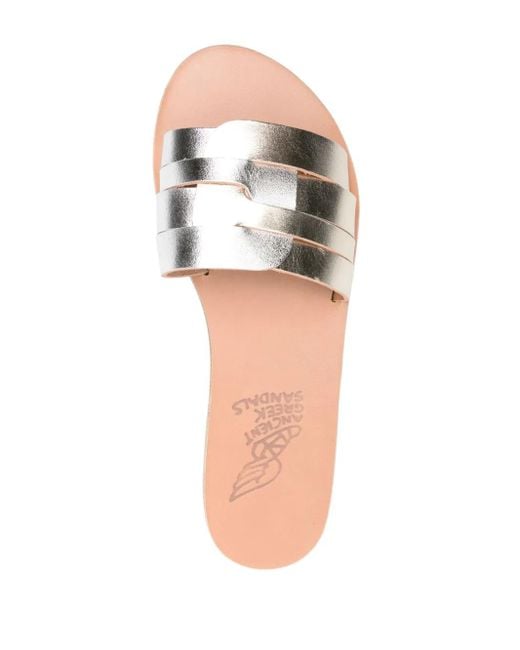 Ancient Greek Sandals Metallic Filenada Leather Slides