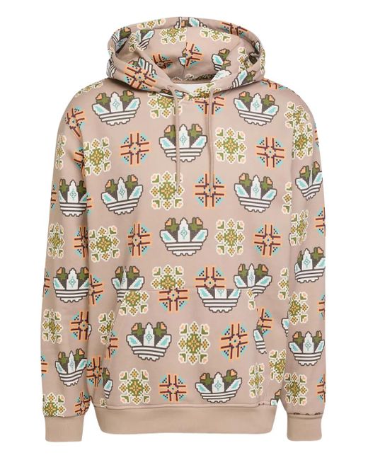 Adidas Gray Logo-Pattern Hoodie for men