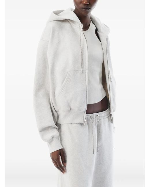 Alexander Wang White Rhinestone-Drawcord Zip-Up Hoodie
