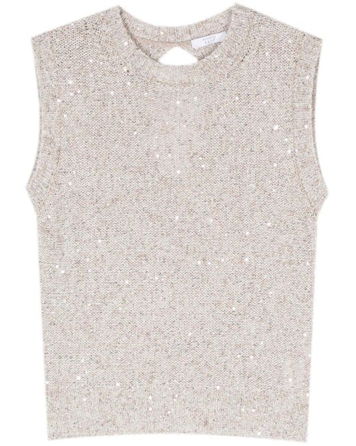 Peserico White Sequin-embellished Knitted Top