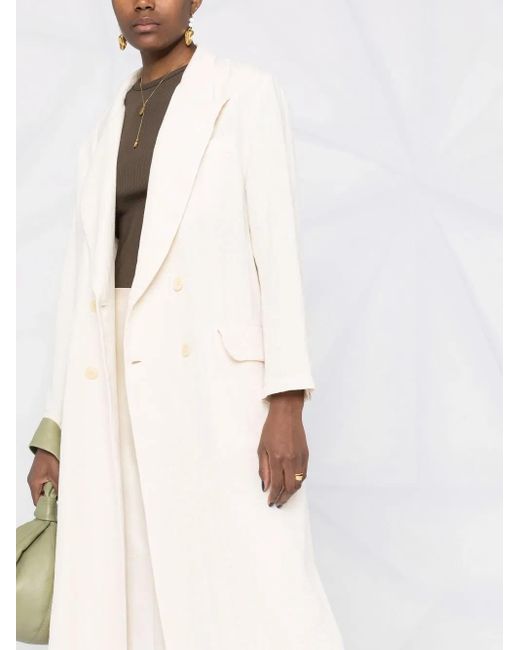 Barena White Peak-Lapels Button-Front Mid-Length Coat