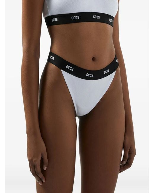 Gcds Black Ribbed Logo Thong