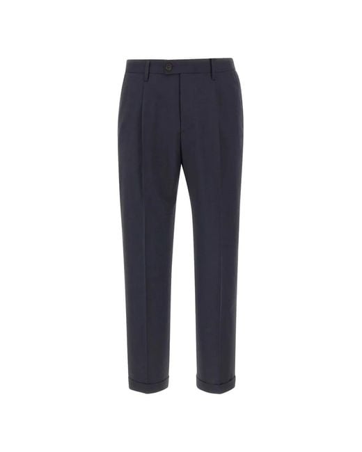 Devore Blue Pleats Flap Wool Trousers for men