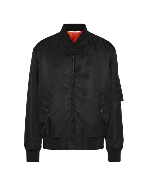 Valentino Garavani Black Floral-Embroidered Bomber Jacket for men