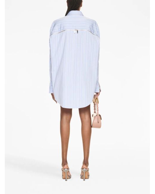 Off-White c/o Virgil Abloh Blue Zip-Detail Pinstriped Poplin Shirt
