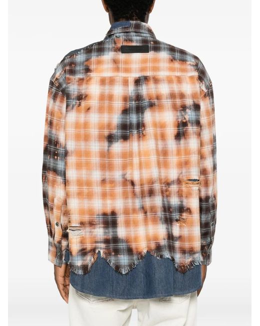 Feng Chen Wang White Distressed-Effect Checked Shirt for men