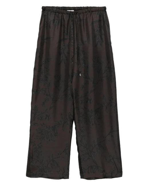 Alysi Gray Floral-Pattern Drawstring Trousers