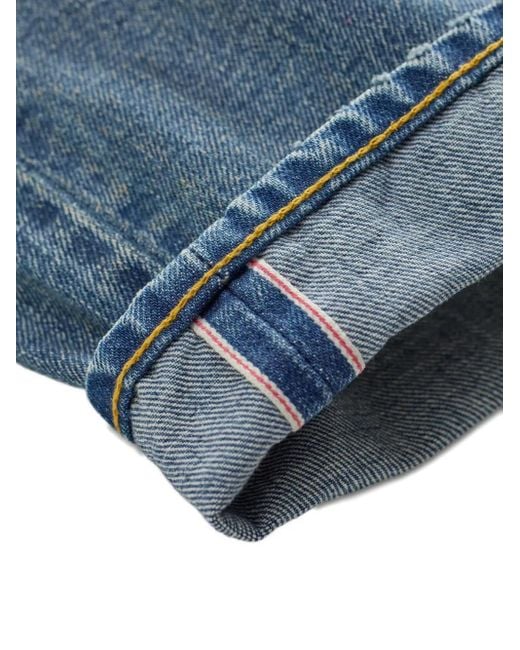RRL Blue Distressed Patchwork Jeans for men