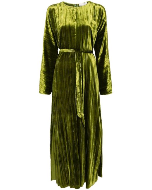 Forte Forte Green Plissé-effect Velvet Long Dress