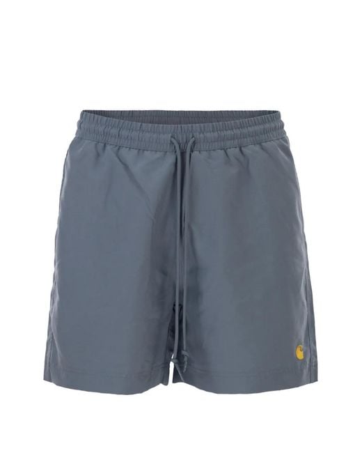 Carhartt Blue Chase Embroidered Logo Swim Shorts for men