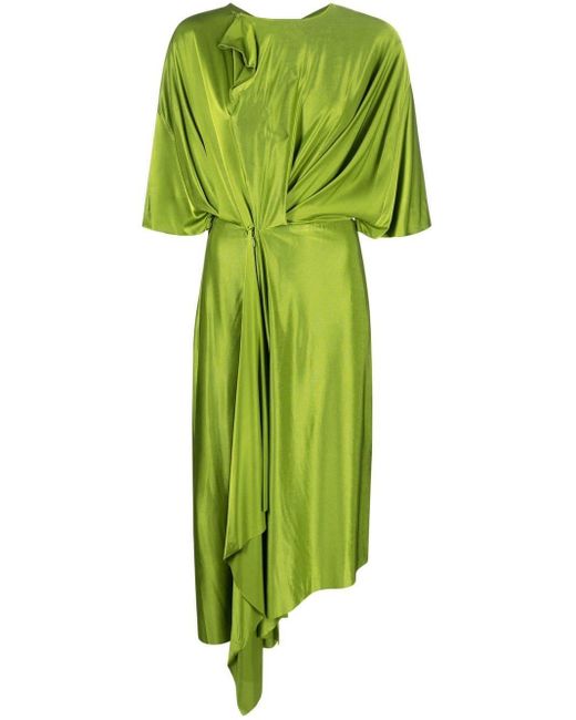 Victoria Beckham Green Gathered-detail Short-sleeve Dress