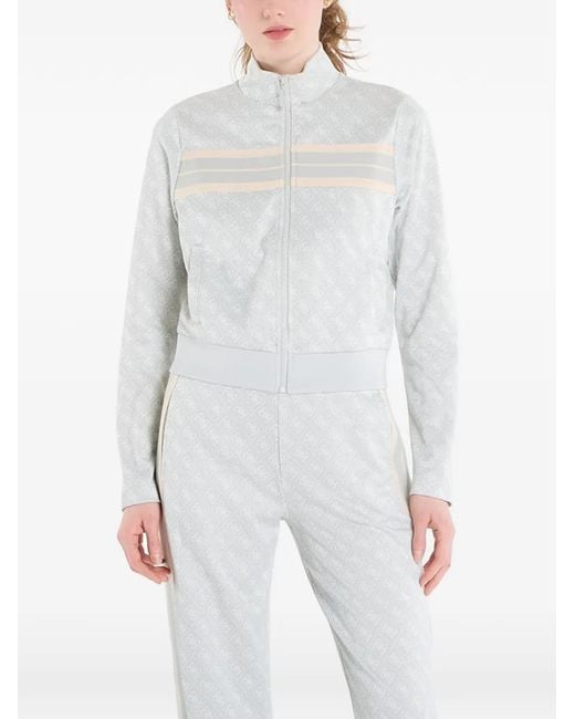 Guess White Logo-Print Zip-Up Jacket