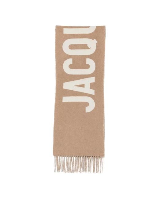 Jacquemus Natural Logo-Intarsia Fringed Scarf for men