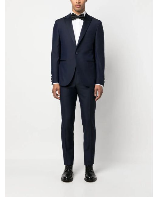 Canali Blue Single-Breasted Wool Dinner Suit for men