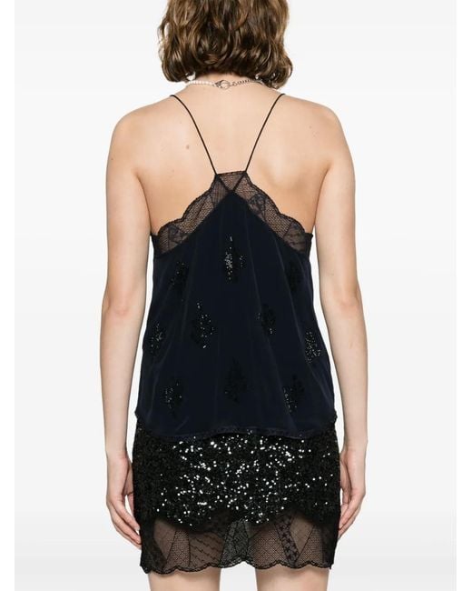 Zadig & Voltaire Black Christy Rhinestone-Embellished Silk Top