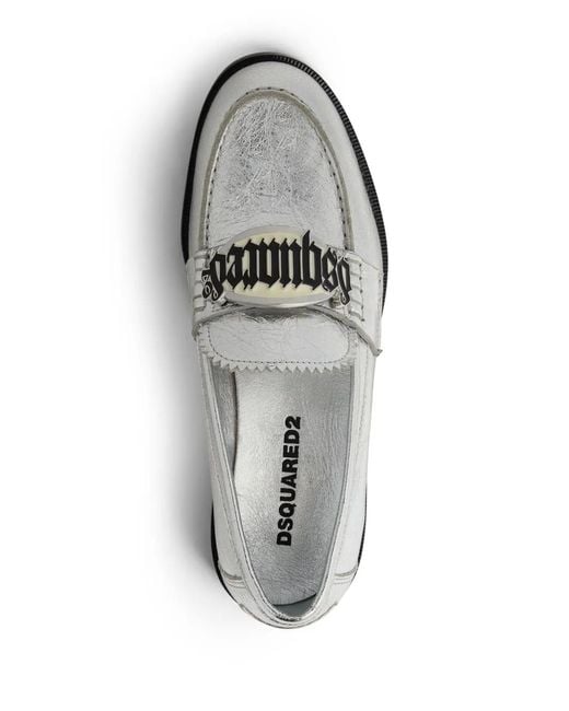 DSquared² White Gothic Metallic-Finish Leather Loafers