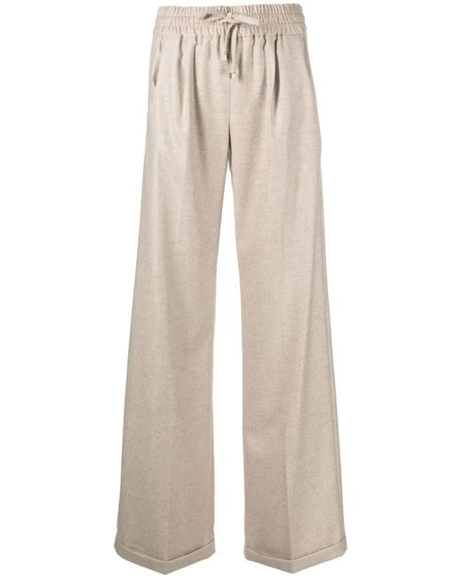 Kiton Natural Wide-Leg Cashmere Trousers