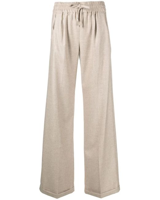 Kiton Natural Wide-Leg Cashmere Trousers