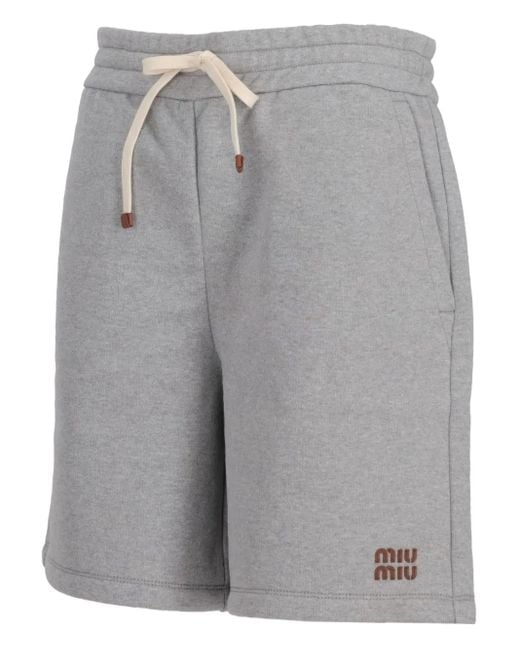 Pantalones cortos con logo bordado Miu Miu de color Gray