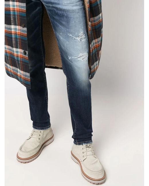 DSquared² Blue Distressed Slim-leg Jeans - Men's - Cotton/spandex/elastane for men