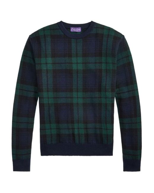 Ralph Lauren Blue Plaid-Pattern Crew-Neck Sweater for men