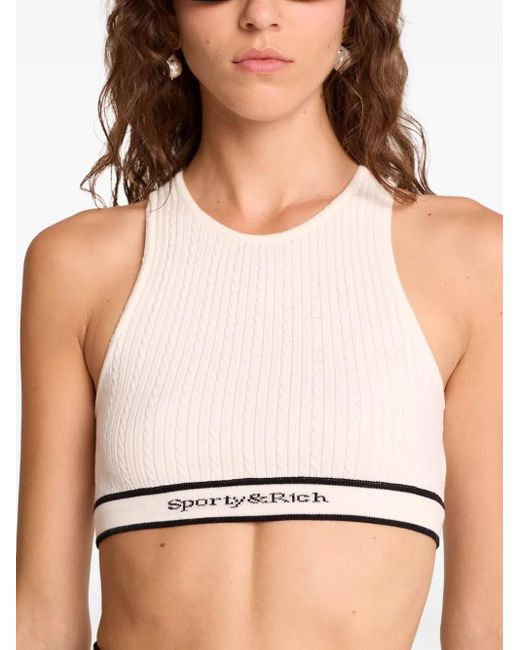 Sporty & Rich White Cable-Knit Sports Bra