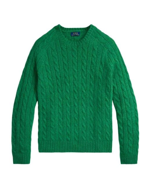 Polo Ralph Lauren Green Cable-Knit Elbow-Patch Sweater for men