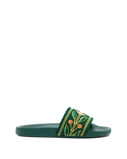 Casablanca Green Floral-Embroidered Slides for men