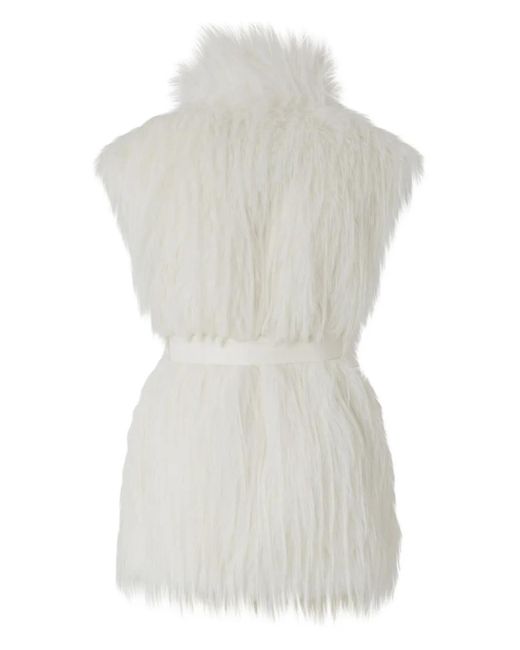 Pinko White Faux-Fur Belted Vest
