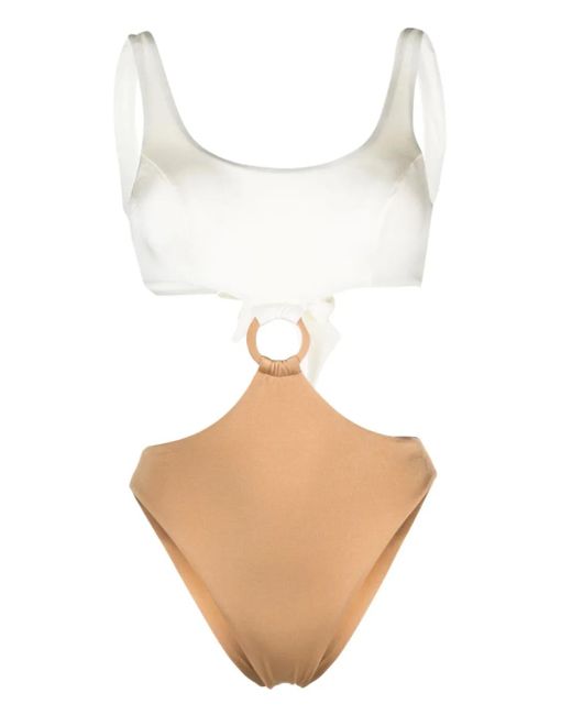 Noire Swimwear Natural Cut-Out Detailing Colour-Block Swimsuit